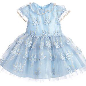 DAVID CHARLES GIRLS DRESS BLUE EMBROIDERED FLOWER TULLE FULL SKIRT 12 months